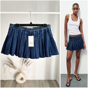 ZARA PLEATED TRF DENIM SKIRT